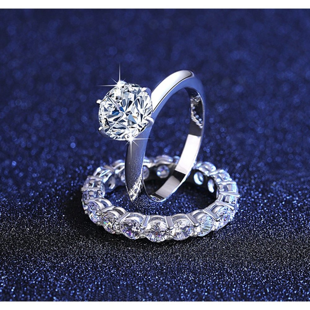Certified 2ct. t.w. Moissanite Diamond Wedding Ring Set NEW - Picture 4 of 9
